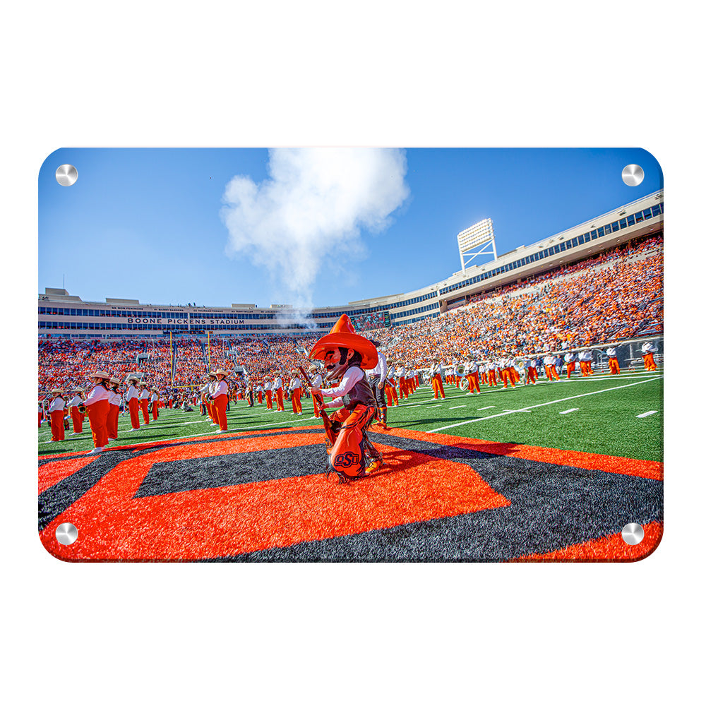Oklahoma State Cowboys - Pistol Pete on the 50 - College Wall Art #Metal