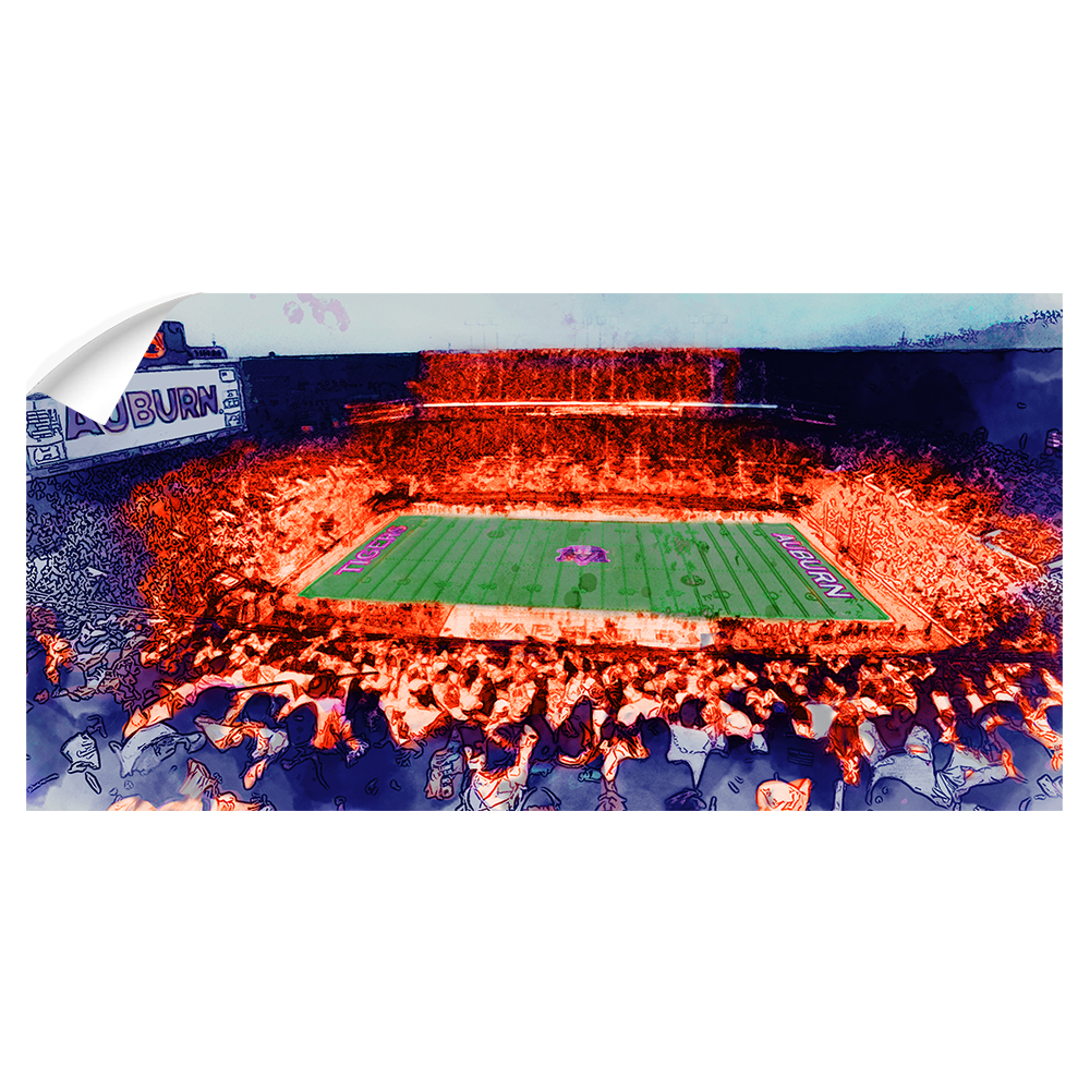 Auburn Tigers - Jordan-Hare Retro Watercolor - College Wall Art #Wall Decal