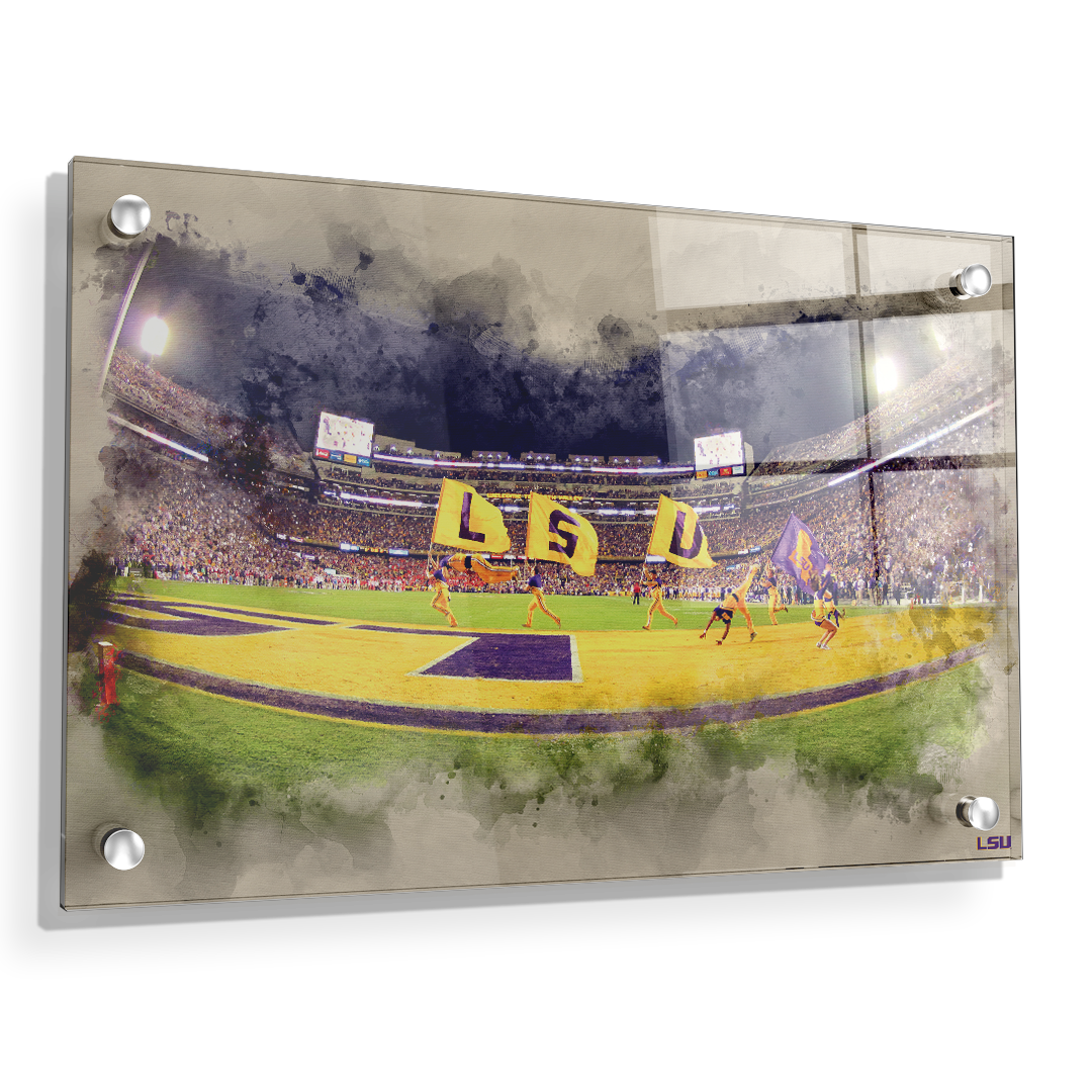 LSU Tigers - Tiger Stadium Watercolor - College Wall Art #Acrylic