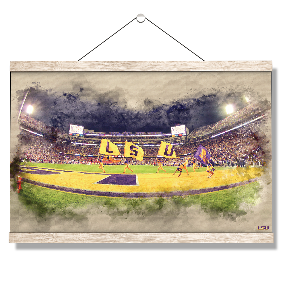 LSU Tigers - Tiger Stadium Watercolor - College Wall Art #Hanging Canvas