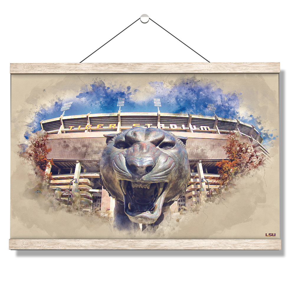 LSU Tigers - LSU Tiger Watercolor - College Wall Art #Hanging Canvas