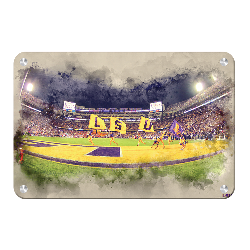 LSU Tigers - Tiger Stadium Watercolor - College Wall Art #Metal