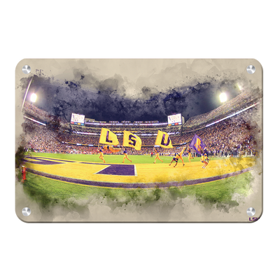 LSU Tigers - Tiger Stadium Watercolor - College Wall Art #Metal