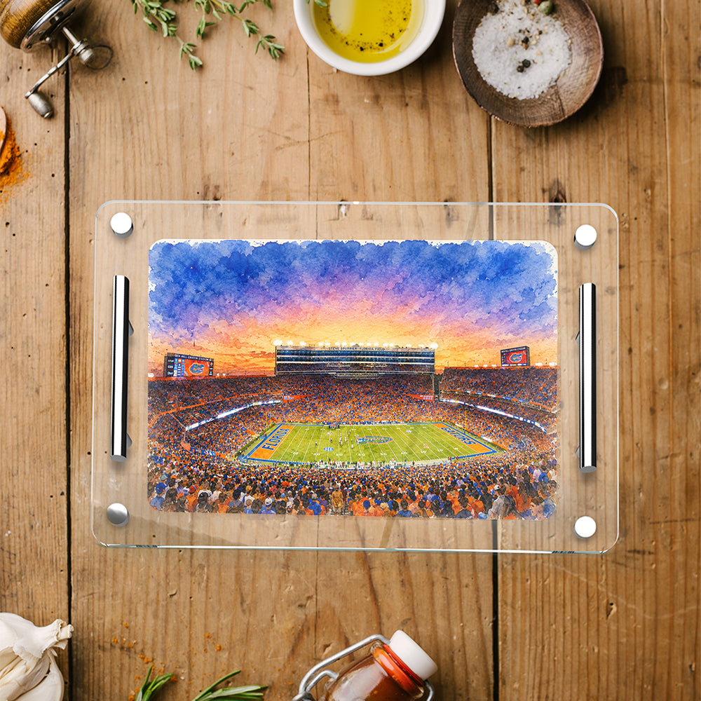 Florida Gators - Gator Watercolor Sunset Charcuterie Tray