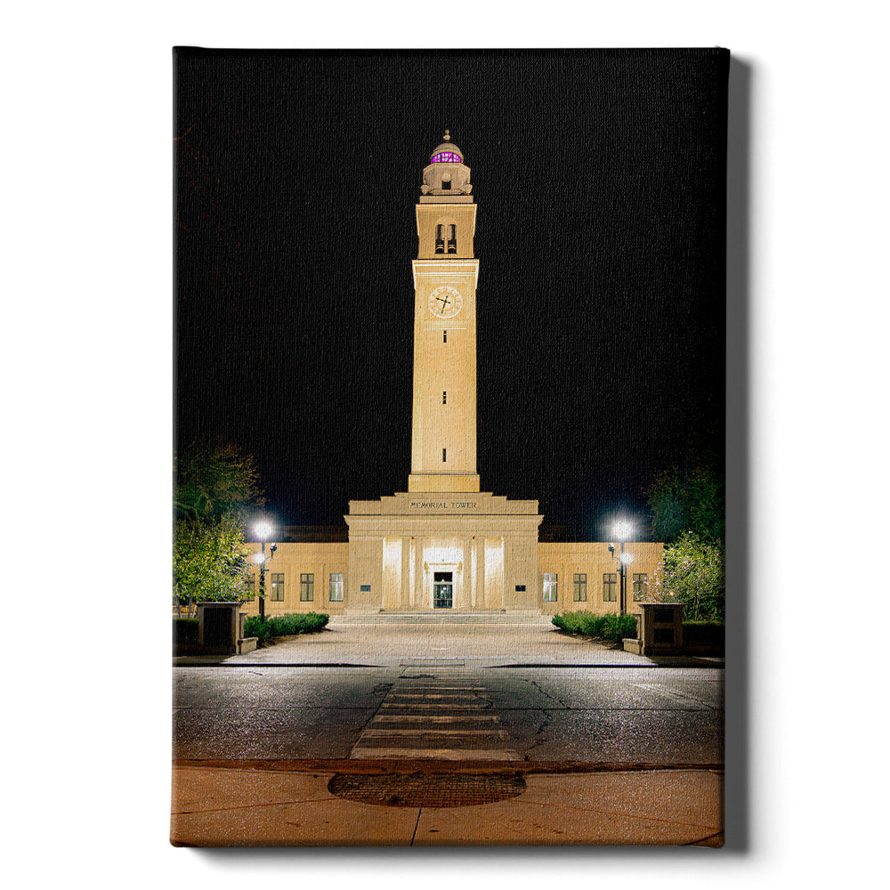 LSU Tigers - Memorial Tower Nightfall - College Wall Art #Canvas