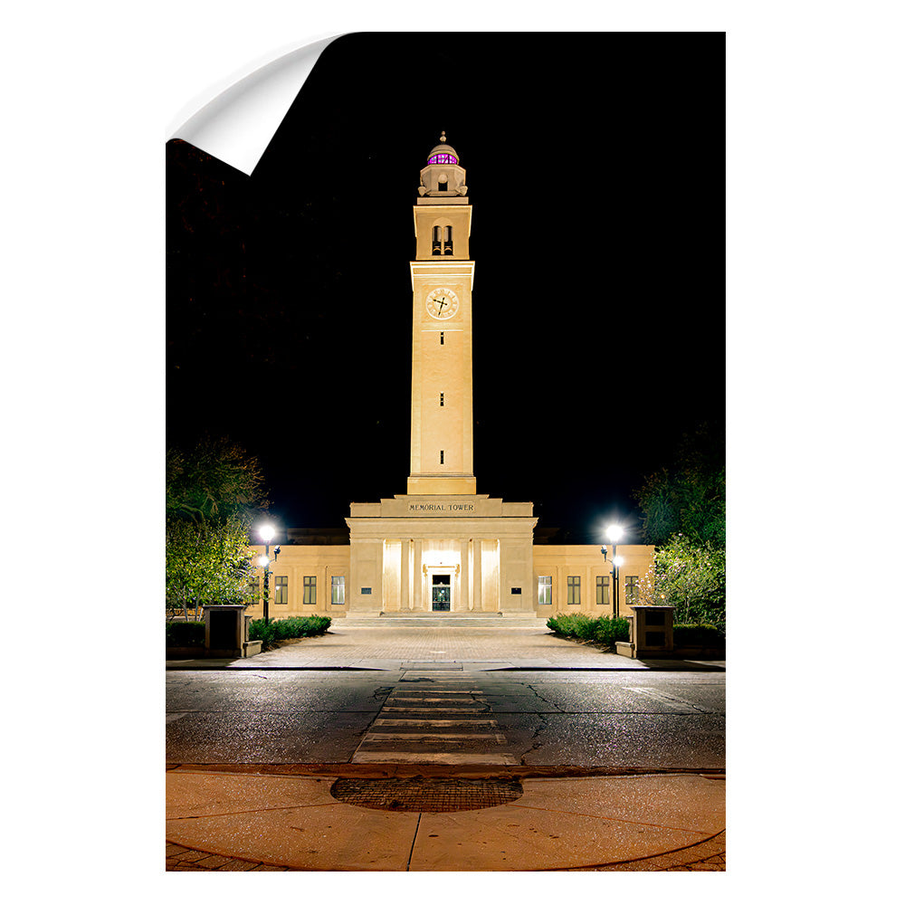 LSU Tigers - Memorial Tower Nightfall - College Wall Art #Canvas