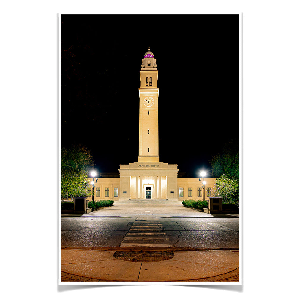 LSU Tigers - Memorial Tower Nightfall - College Wall Art #Canvas