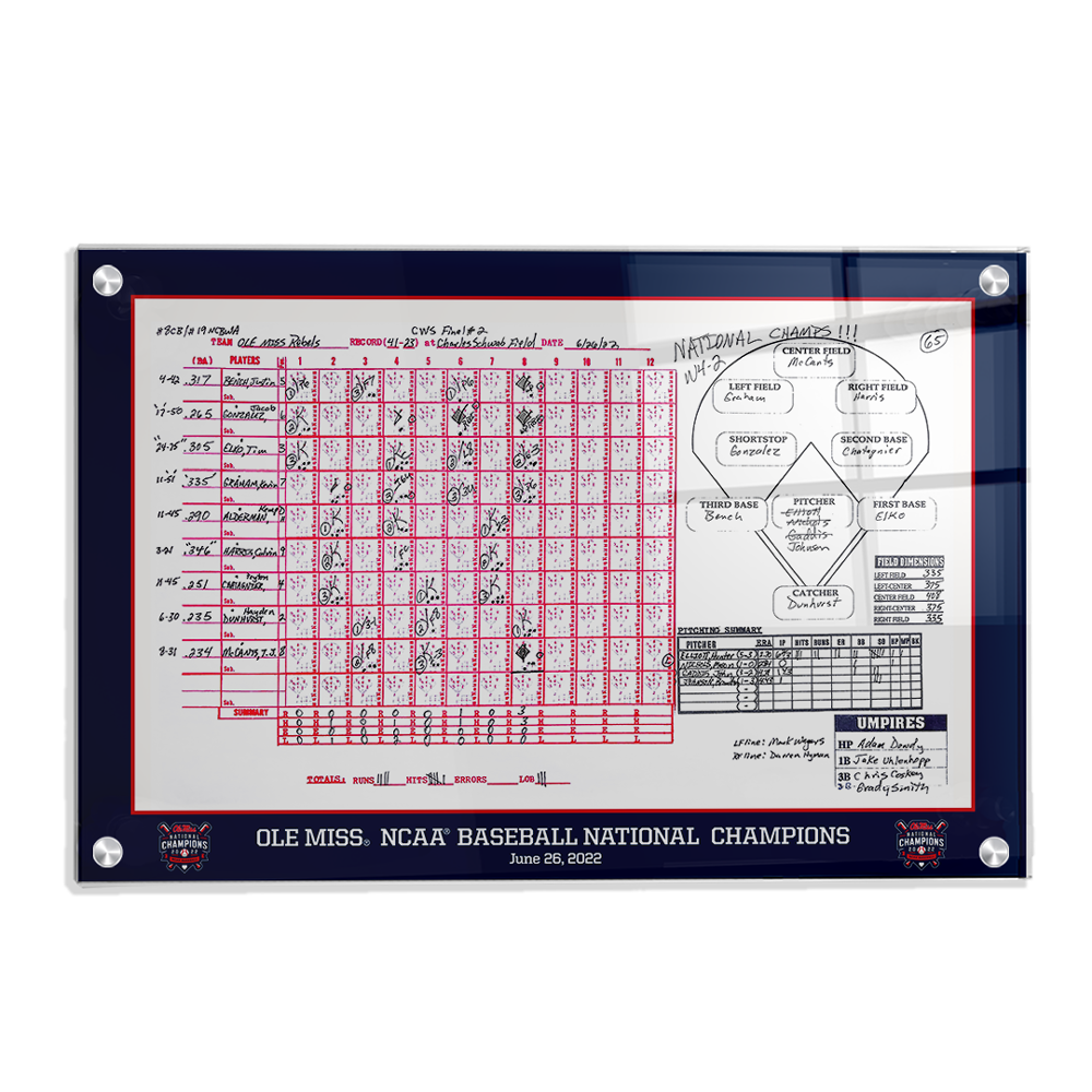 Ole Miss Rebels - Ole Miss NCAA Baseball National Champions Scorecard - College Wall Art #Canvas