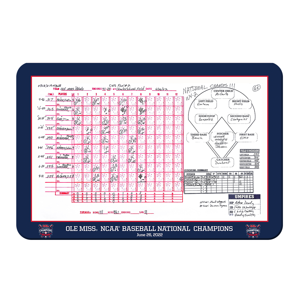Ole Miss Rebels - Ole Miss NCAA Baseball National Champions Scorecard - College Wall Art #Canvas