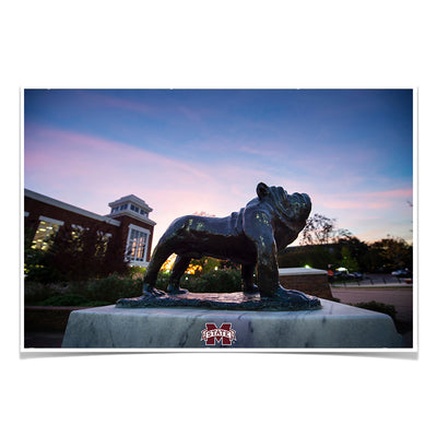 Mississippi State Bulldogs - Bully Statue Colvard Union Sunset - College Wall Art #Poster