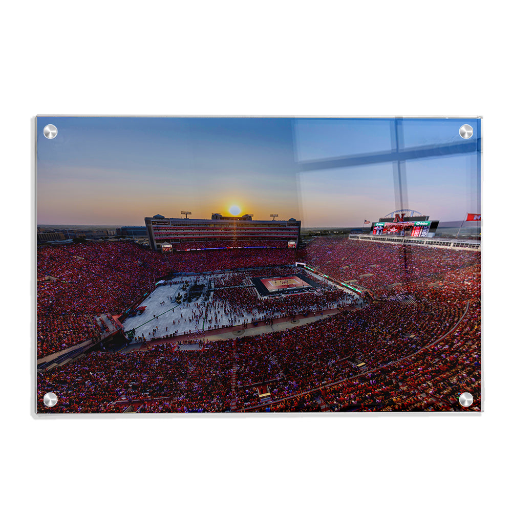 Nebraska Cornhuskers - Volleyball Day Record Aerial Sunset - College Wall Art #Canvas