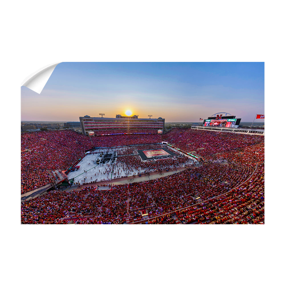 Nebraska Cornhuskers - Volleyball Day Record Aerial Sunset - College Wall Art #Canvas
