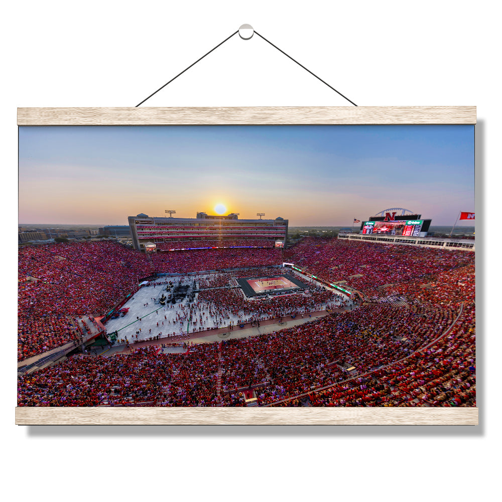 Nebraska Cornhuskers - Volleyball Day Record Aerial Sunset - College Wall Art #Canvas