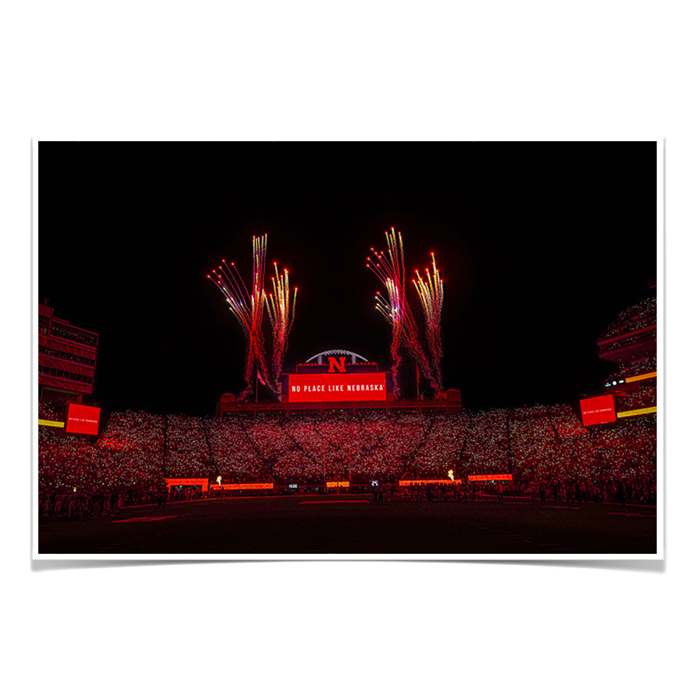 Nebraska Cornhuskers - Light Up Memorial Stadium - College Wall Art #Canvas