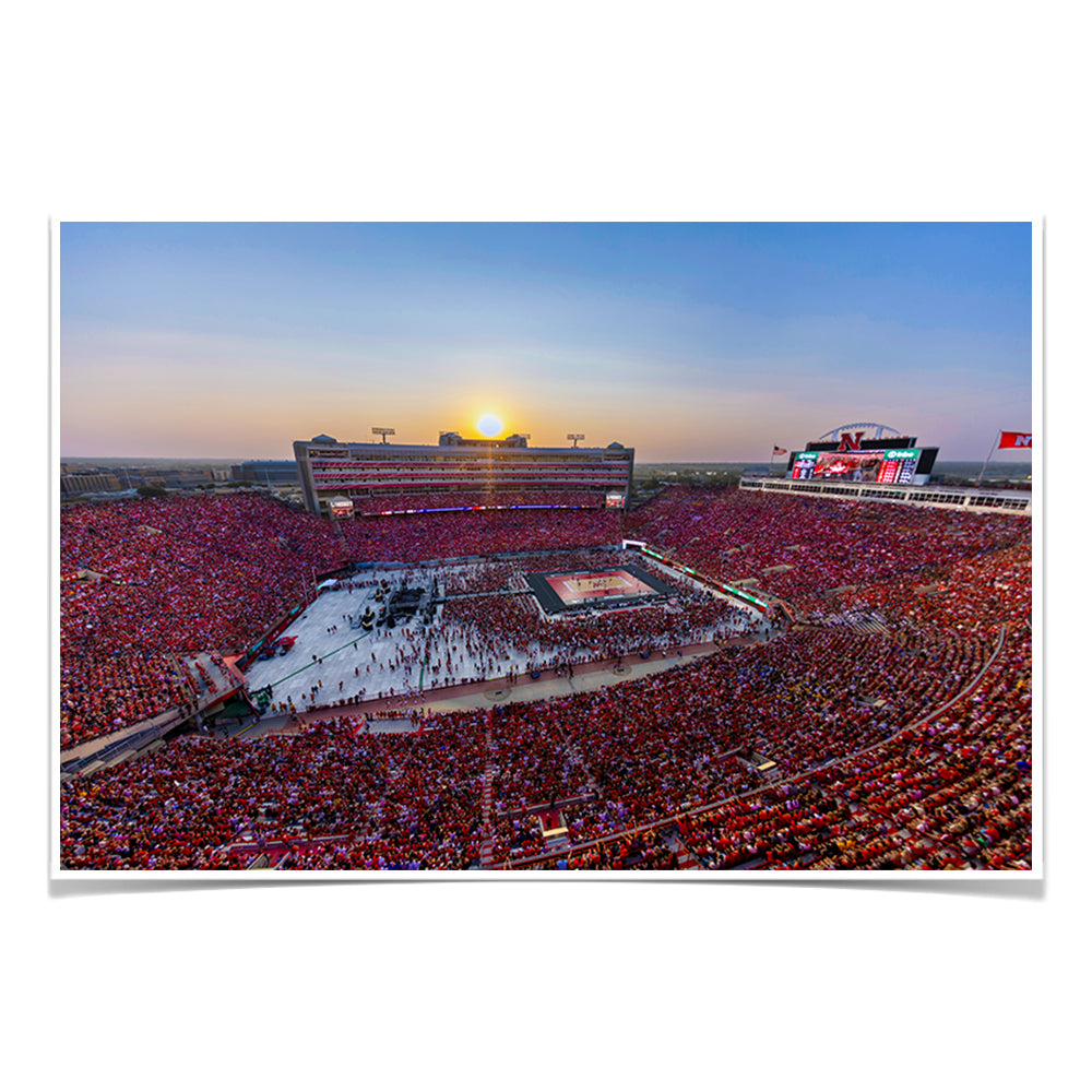 Nebraska Cornhuskers - Volleyball Day Record Aerial Sunset - College Wall Art #Canvas