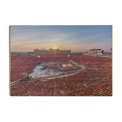 Nebraska Cornhuskers - Volleyball Day Record Aerial Sunset - College Wall Art #Wood
