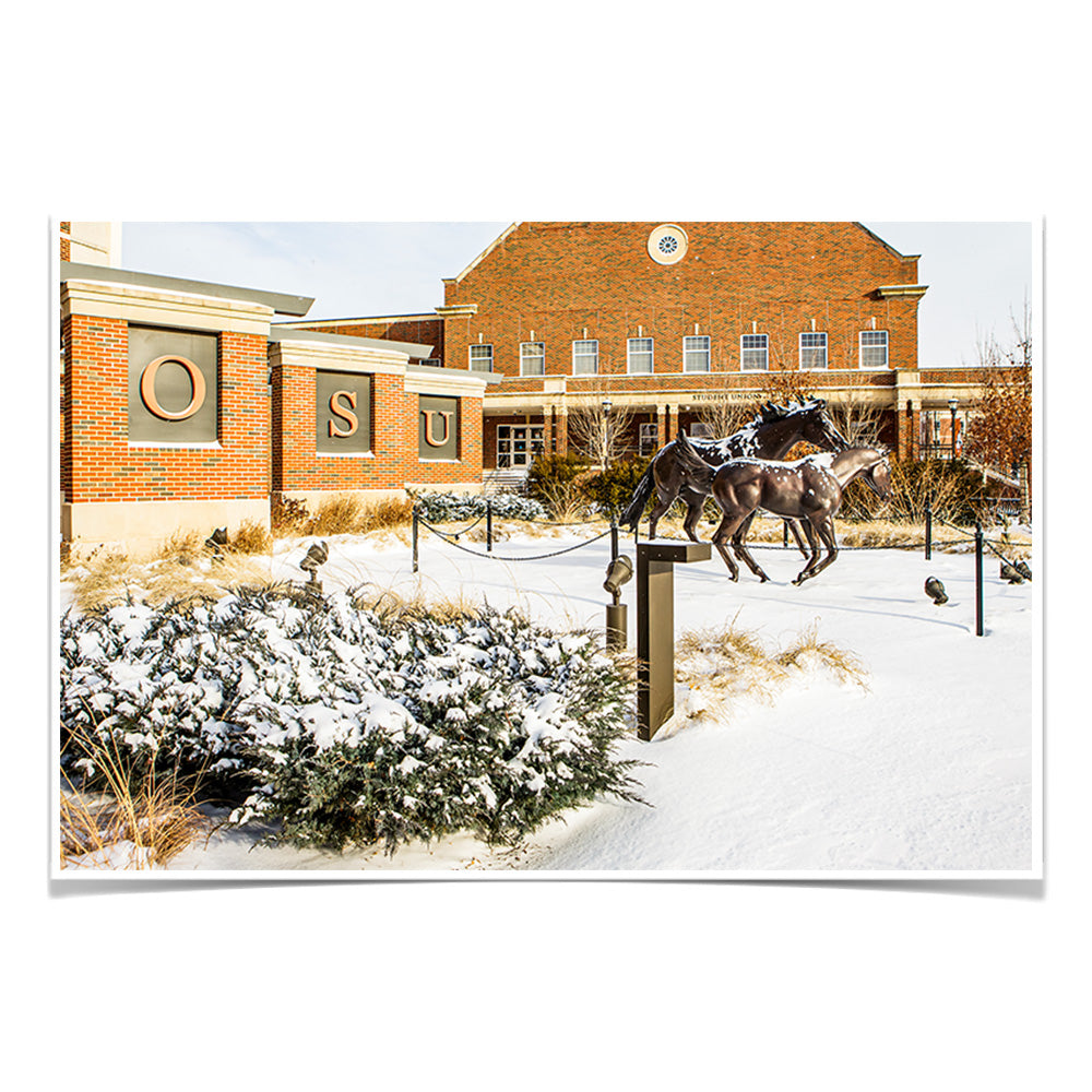 Oklahoma State Cowboys - Student Union Snowfall - College Wall Art #Canvas