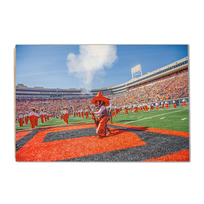 Oklahoma State Cowboys - Pistol Pete on the 50 - College Wall Art #Wood