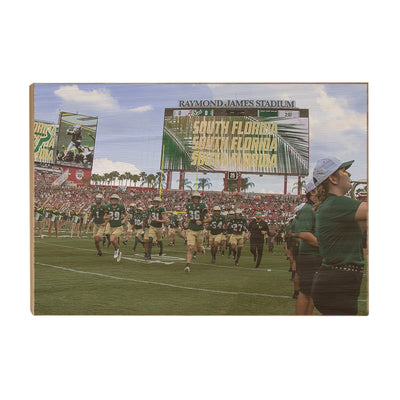 USF Bulls - South Florida Running onto the Field - College Wall Art #Wood