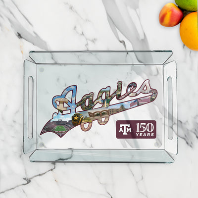 Texas A&M Aggies - Texas A&M Sesquicentennial Aggies Script Collage 150 Years - Decorative Tray