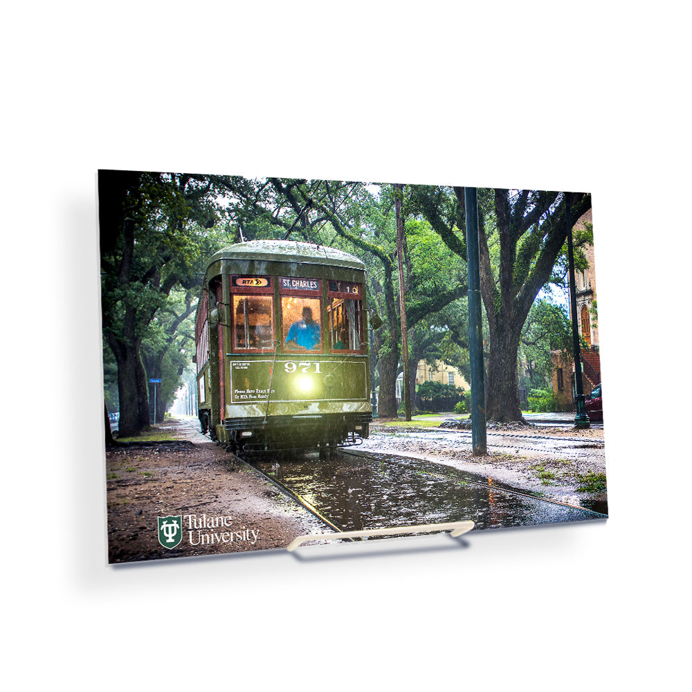 Tulane  Green Wave - Rainy Day Street Car St. Charles - College Wall Art #Canvas