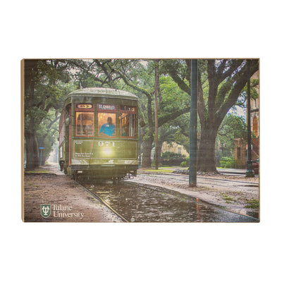 Tulane  Green Wave - Rainy Day Street Car St. Charles - College Wall Art #Wood