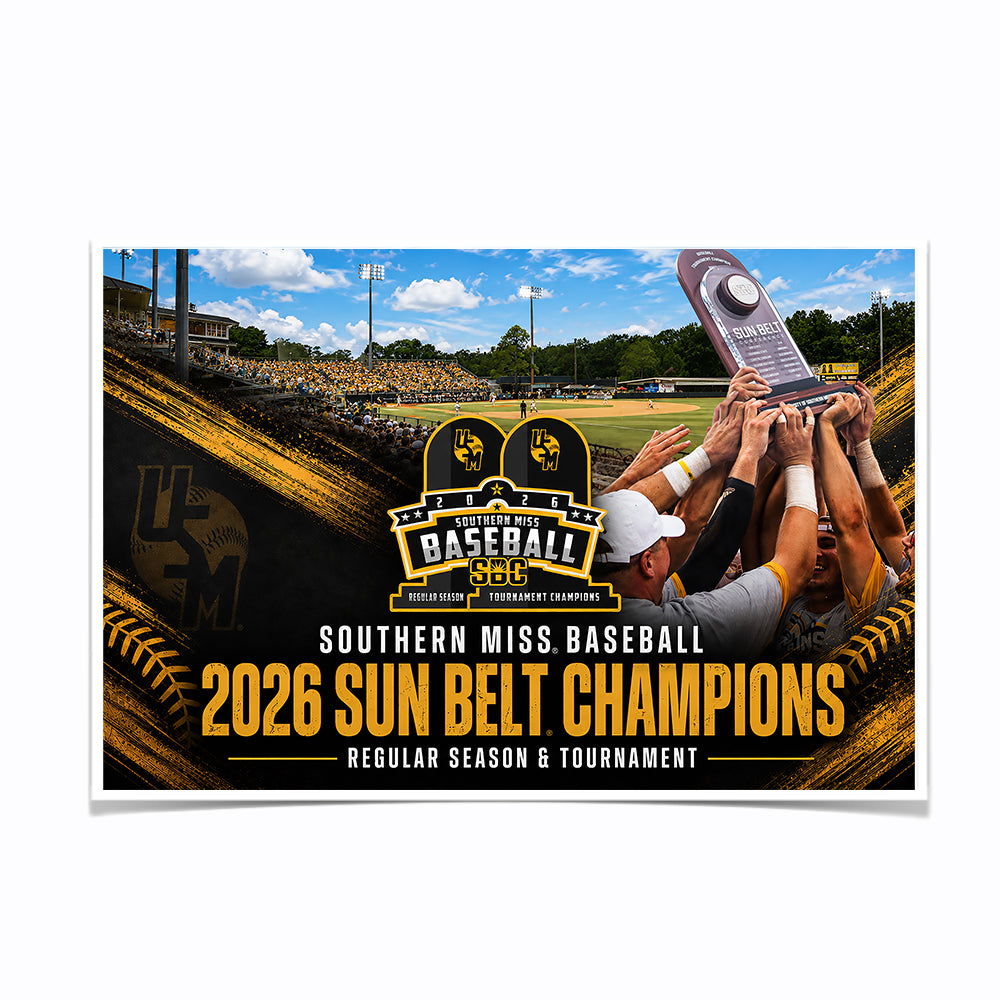Southern Miss Golden Eagles - Southern Miss Baseball 2026 Sun Belt Champions - College Wall Art #Canvas