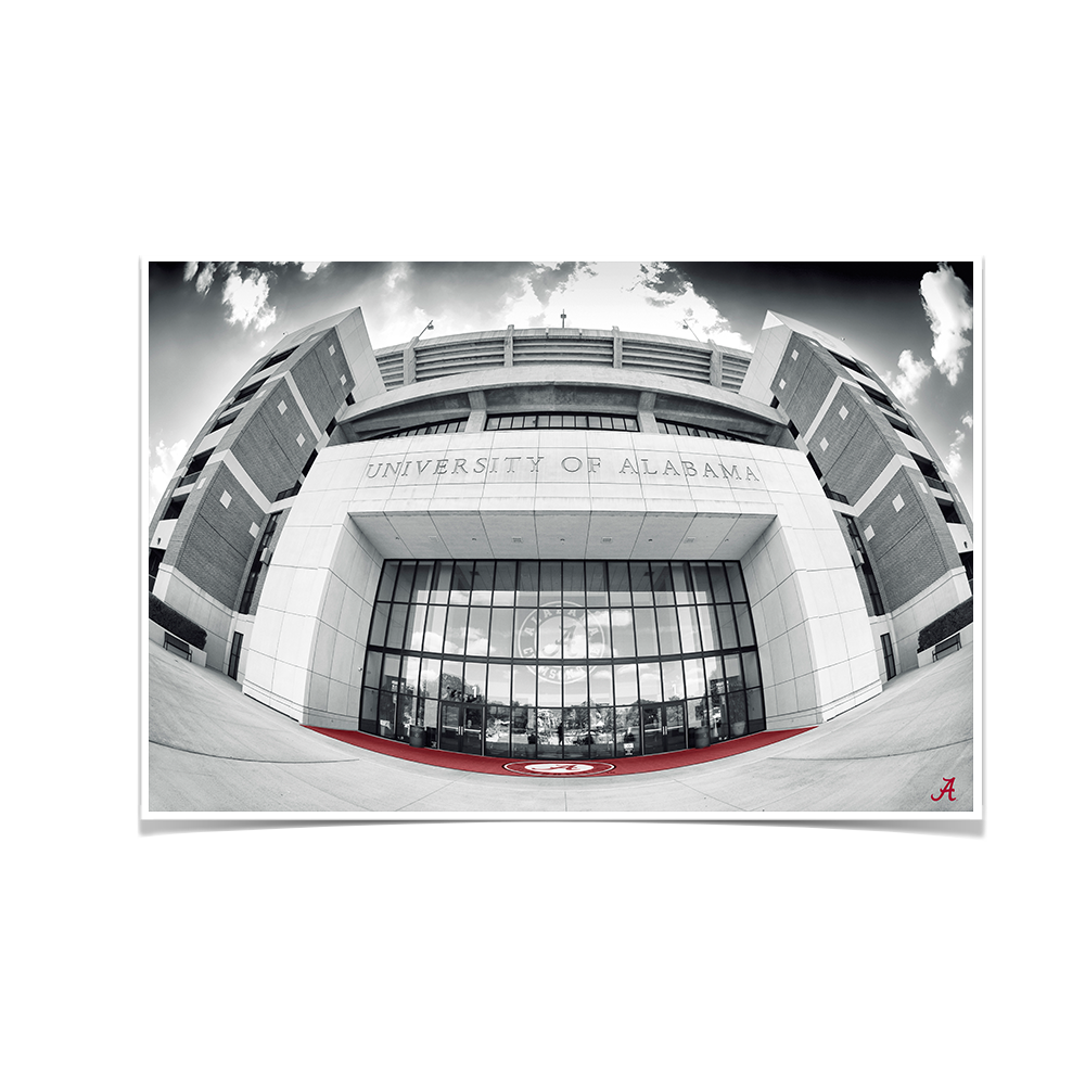 Alabama Crimson Tide - Bryant Denny Main Entrance B&W - College Wall Art #Canvas