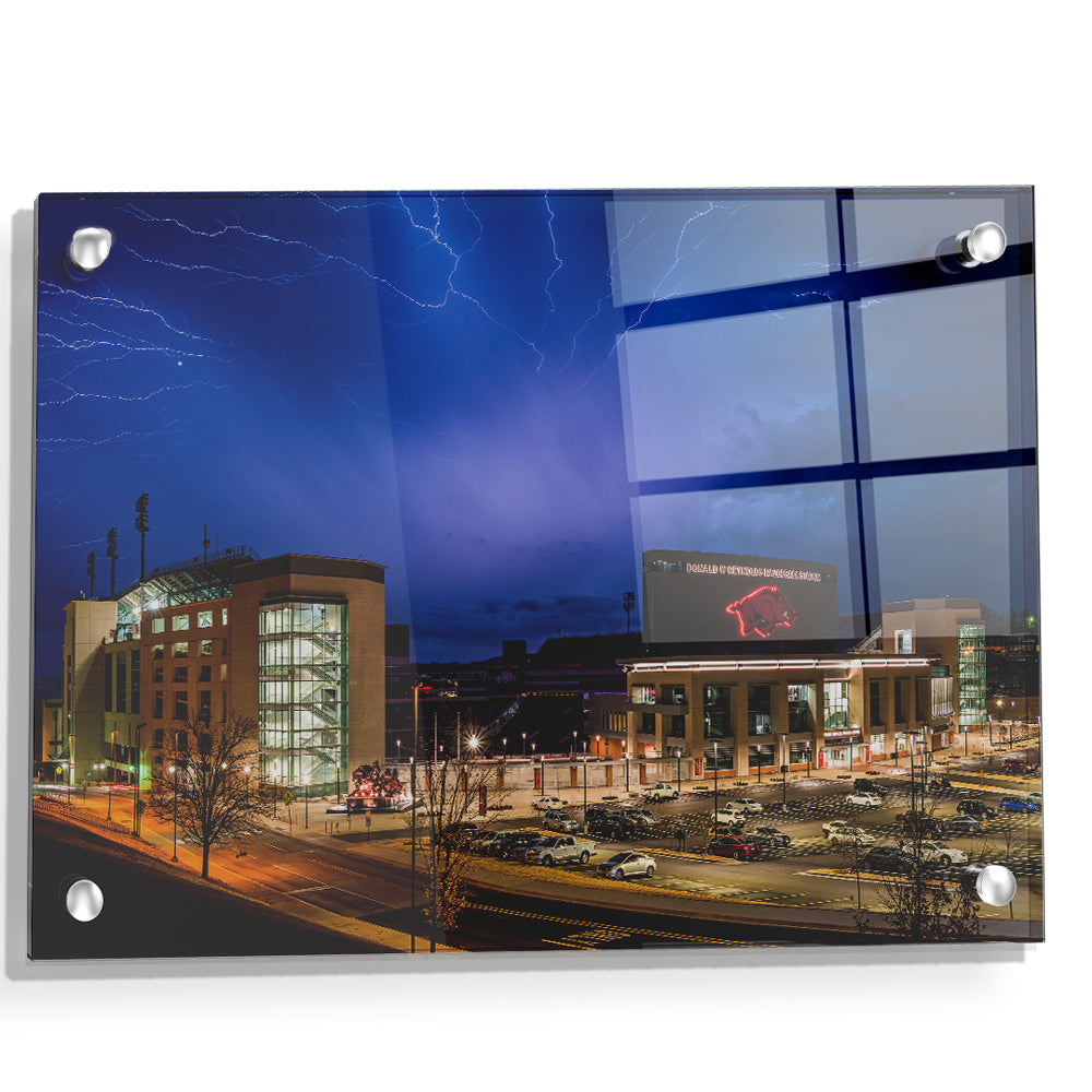 Arkansas Razorbacks - Lightning Over Donald W. Reynolds Razorback Stadium - College Wall Art #Canvas