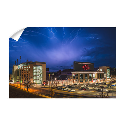 Arkansas Razorbacks - Lightning Over Donald W. Reynolds Razorback Stadium - College Wall Art #Wall Decal