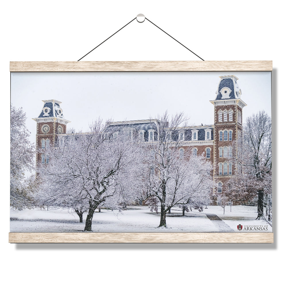 Arkansas Razorbacks - Snowy Old Main - College Wall Art #Canvas