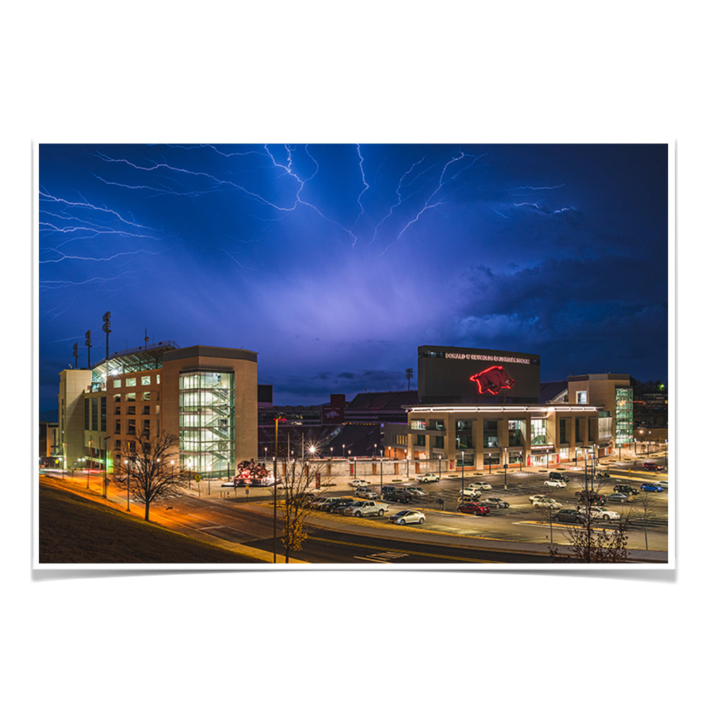 Arkansas Razorbacks - Lightning Over Donald W. Reynolds Razorback Stadium - College Wall Art #Canvas