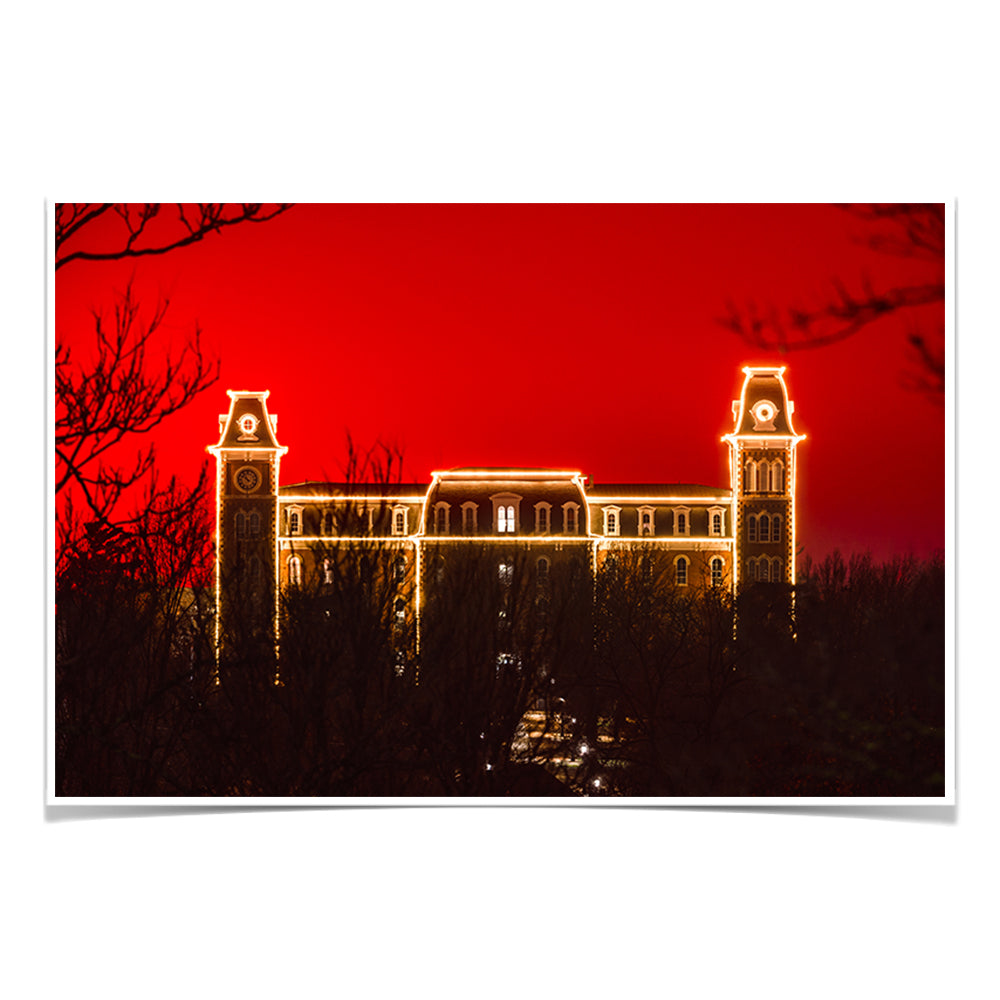 Arkansas Razorbacks - Red Christmas Old Main - College Wall Art #Canvas