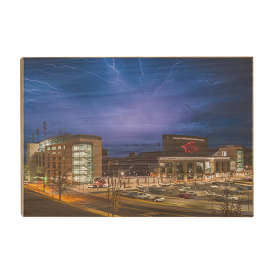 Arkansas Razorbacks - Lightning Over Donald W. Reynolds Razorback Stadium - College Wall Art #Wood