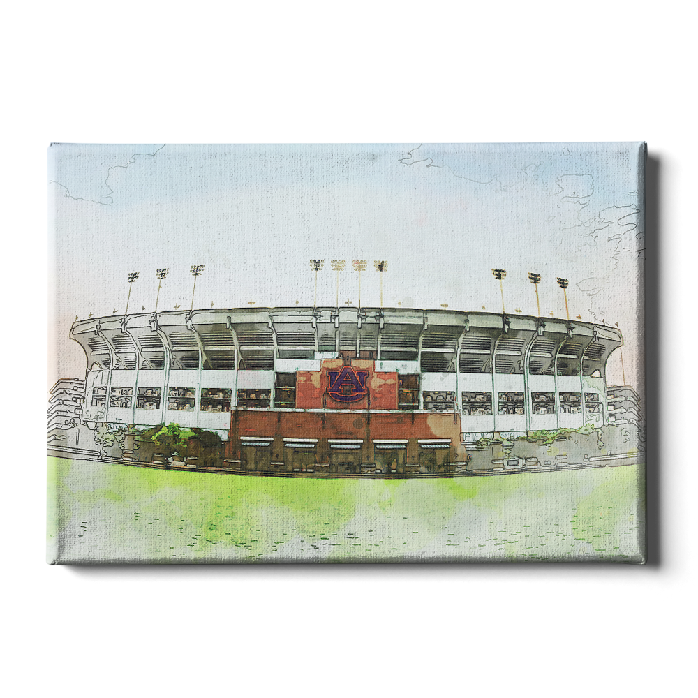 Auburn Tigers - Jordan-Hare Stadium Watercolor - College Wall Art #Canvas
