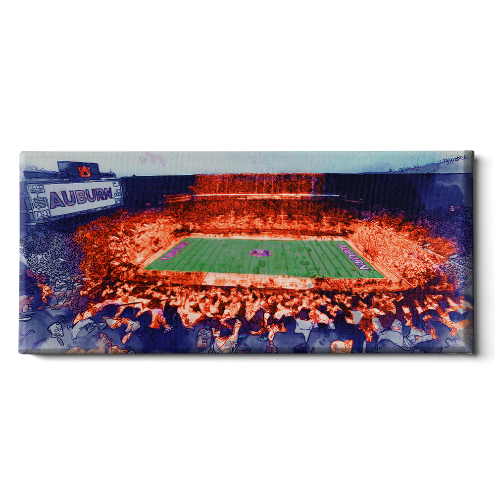 Auburn Tigers - Jordan-Hare Retro Watercolor - College Wall Art #Canvas