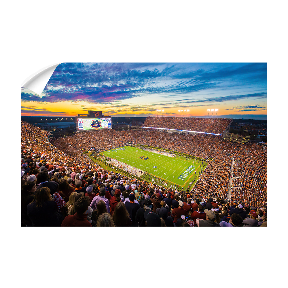 Auburn Tigers - Sunset over Jordan-Hare Stadium - College Wall Art#Canvas