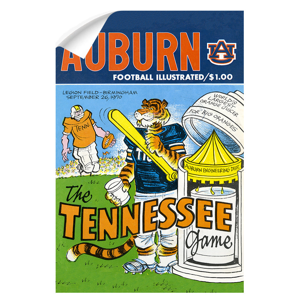 AUBURN TIGERS - Vintage Auburn Football Illustrated vs Tennessee Official Program Cover - College Wall Art #Canvas