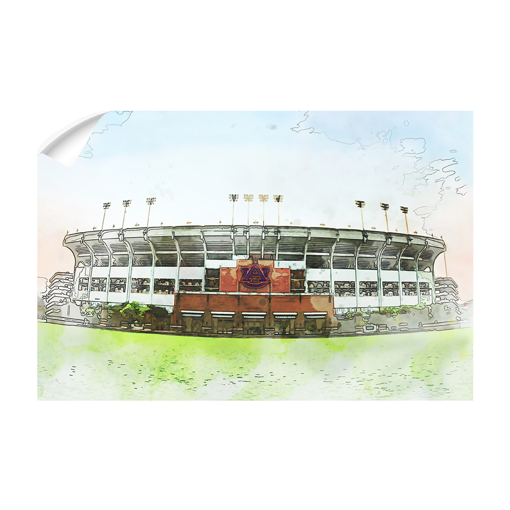 Auburn Tigers - Jordan-Hare Stadium Watercolor - College Wall Art #Canvas