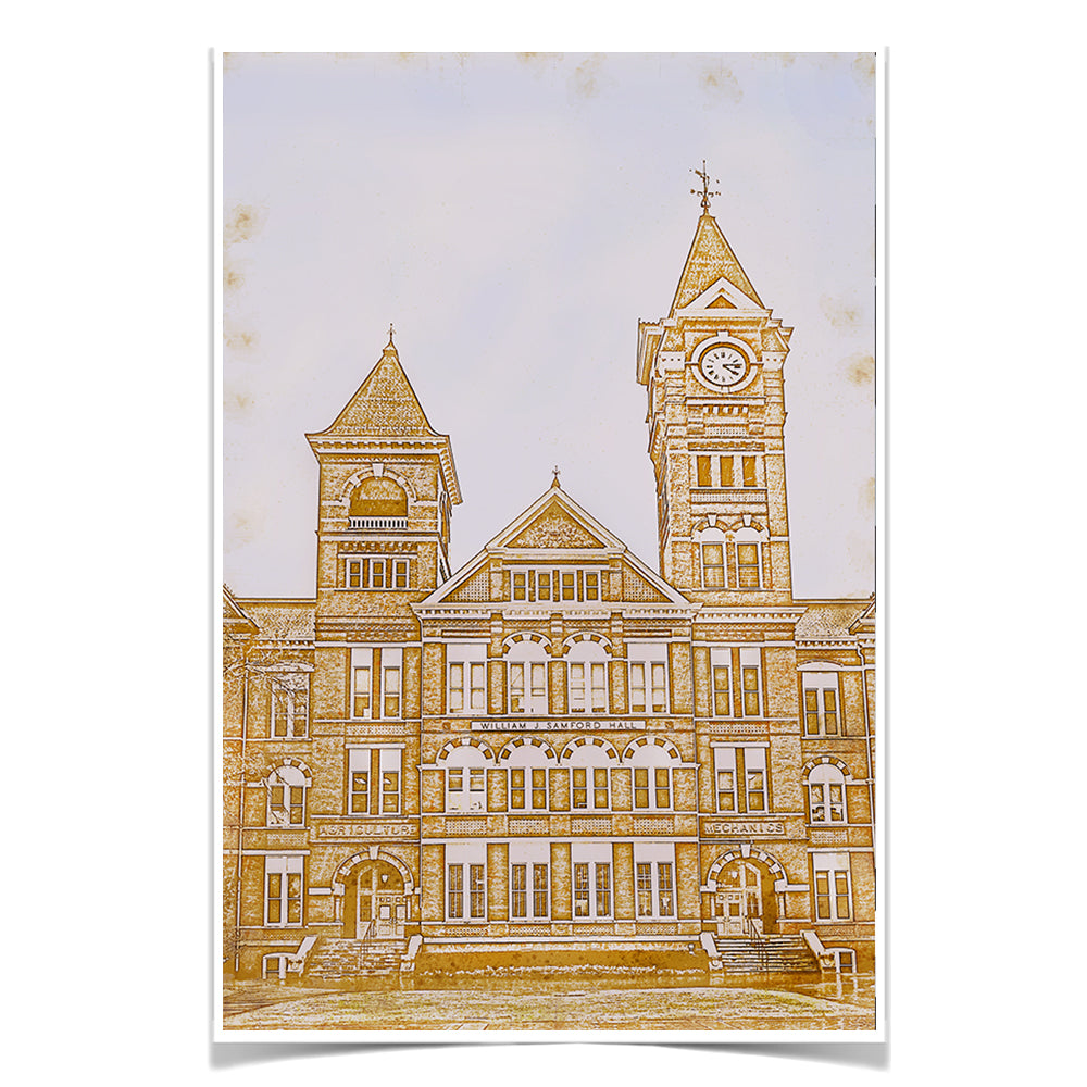 Auburn Tigers - Samford Hall Vintage Sketch - College Wall Art #Canvas