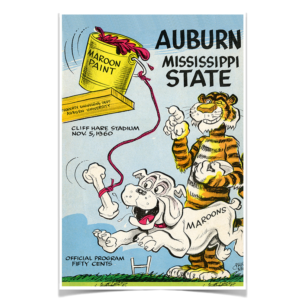 Auburn Tigers - Auburn vs Mississippi State Official Program Cover 11.5.60 - College Wall  Art #Canvas