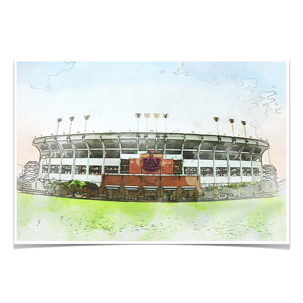 Auburn Tigers - Jordan-Hare Stadium Watercolor - College Wall Art #Canvas