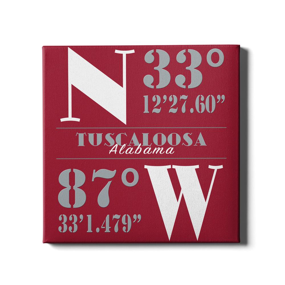 Tuscaloosa, Alabama Longitude & Latitude - College Wall Art #Canvas