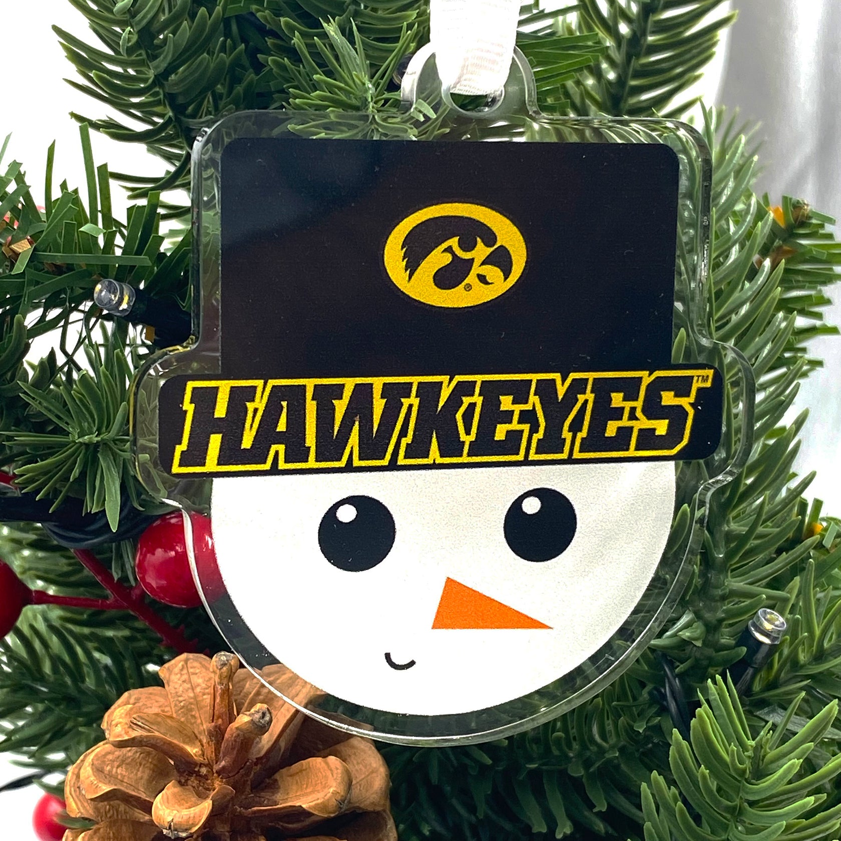 Iowa Hawkeyes - Iowa Snowman Face Christmas Ornament