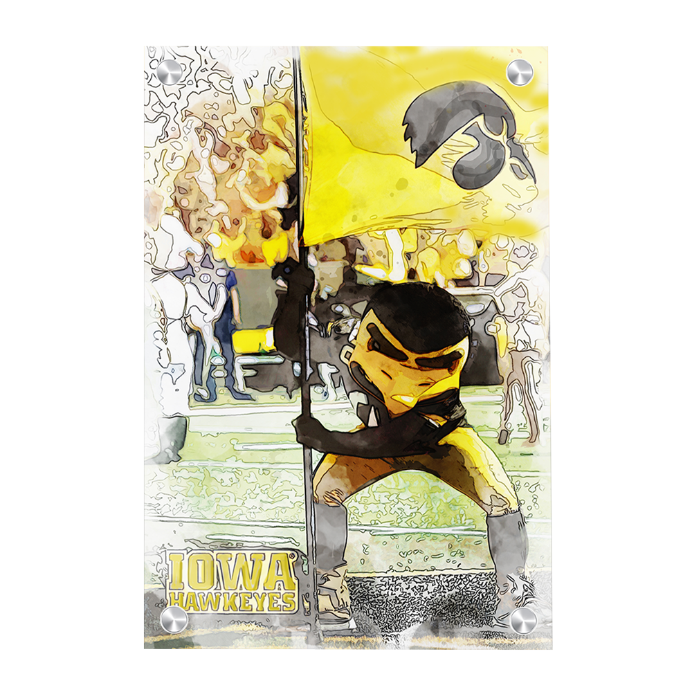 Iowa Hawkeyes - Iowa Hawkeyes Herky on the 50 Watercolor - College Wall Art #Canvas