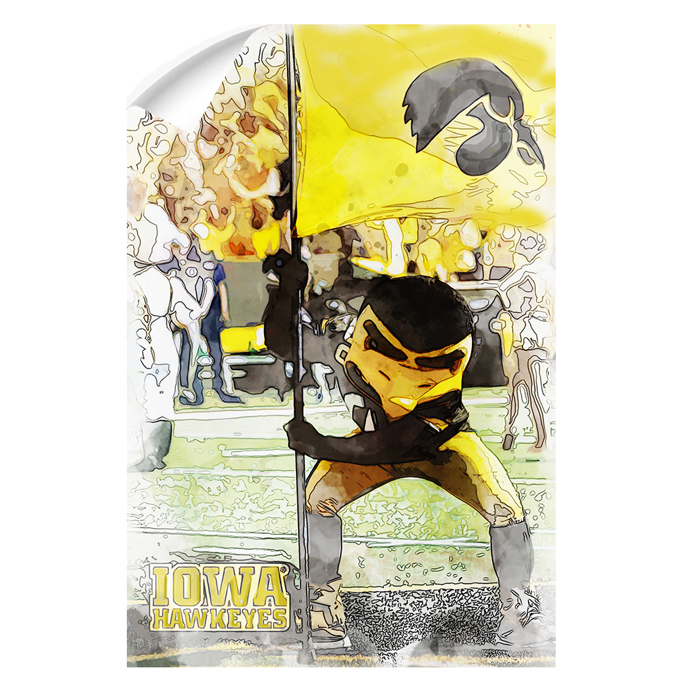 Iowa Hawkeyes - Iowa Hawkeyes Herky on the 50 Watercolor - College Wall Art #Canvas