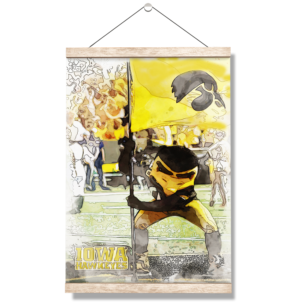 Iowa Hawkeyes - Iowa Hawkeyes Herky on the 50 Watercolor - College Wall Art #Canvas