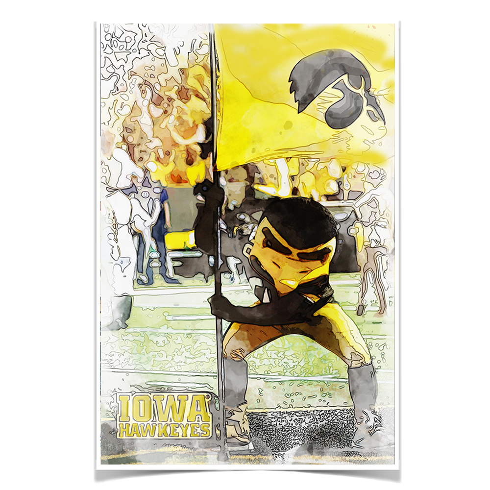 Iowa Hawkeyes - Iowa Hawkeyes Herky on the 50 Watercolor - College Wall Art #Canvas