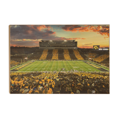 Iowa Hawkeyes - Kinnick Stadium Stripe Out Sunset - College Wall Art #Wood