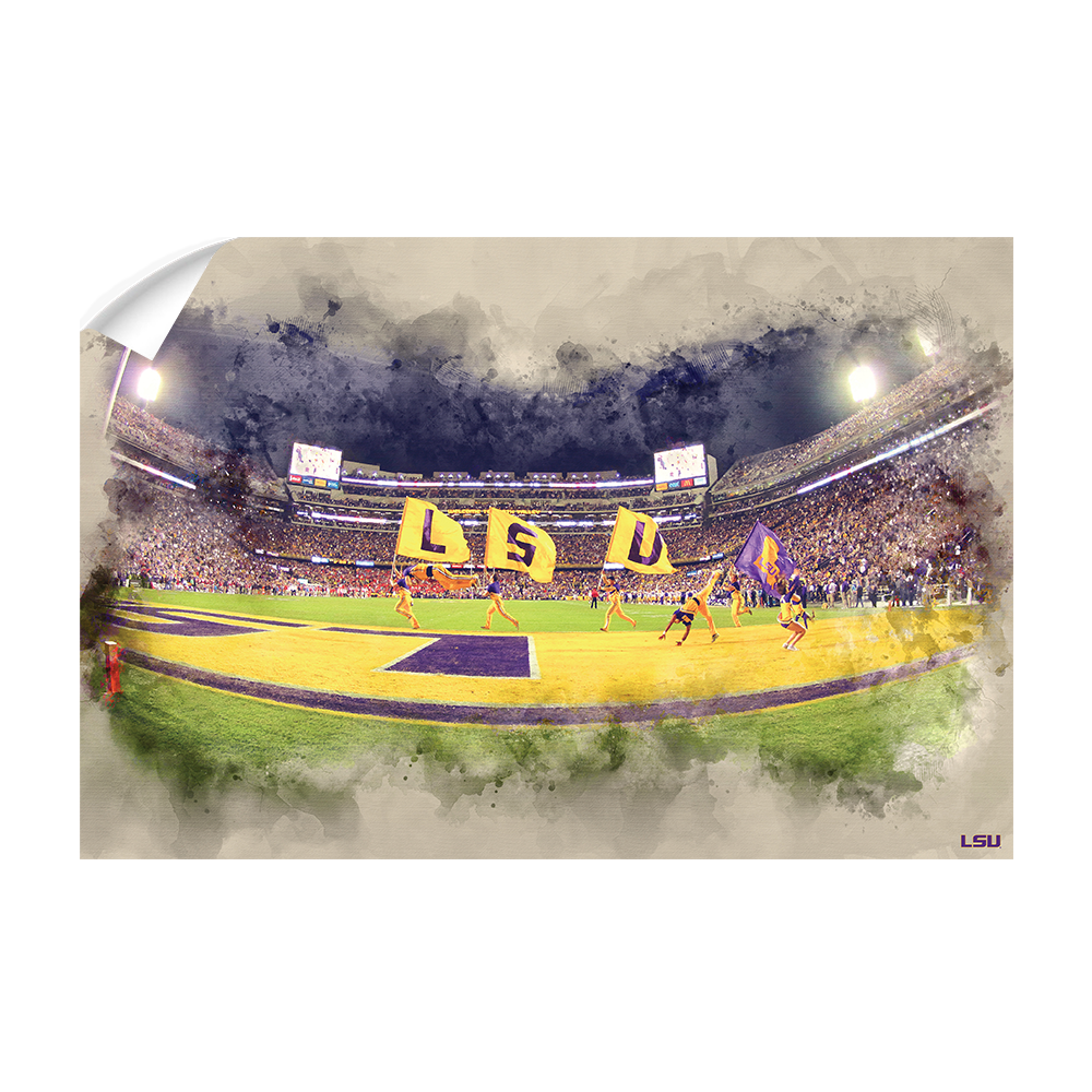 LSU Tigers - Tiger Stadium Watercolor - College Wall Art #Canvas